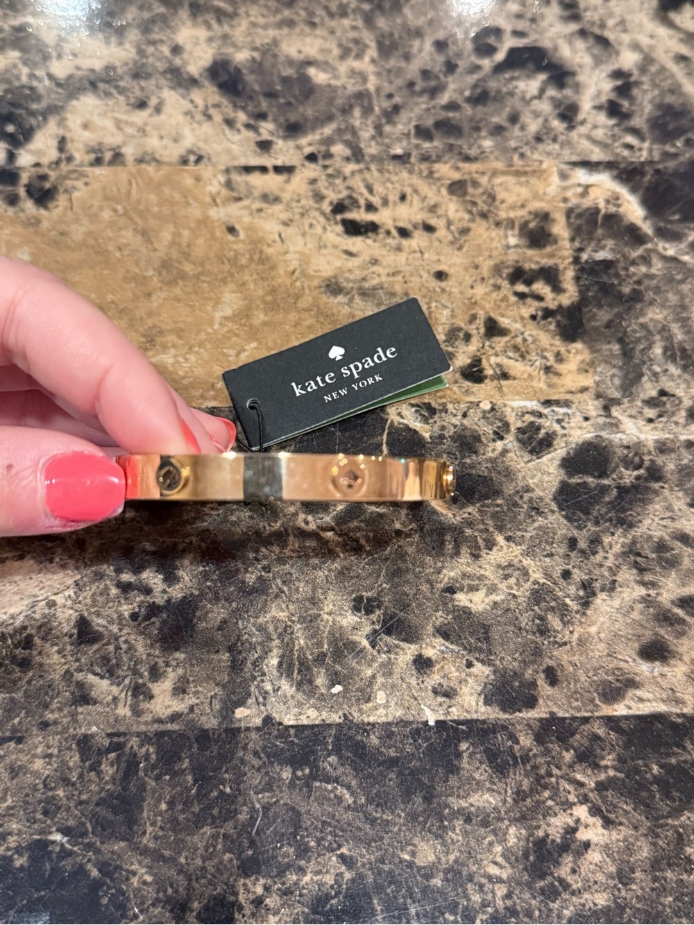 Kate Spade “Spot The Spade" Gold-Tone Hinged Bangle Bracelet - Picture 4 of 9